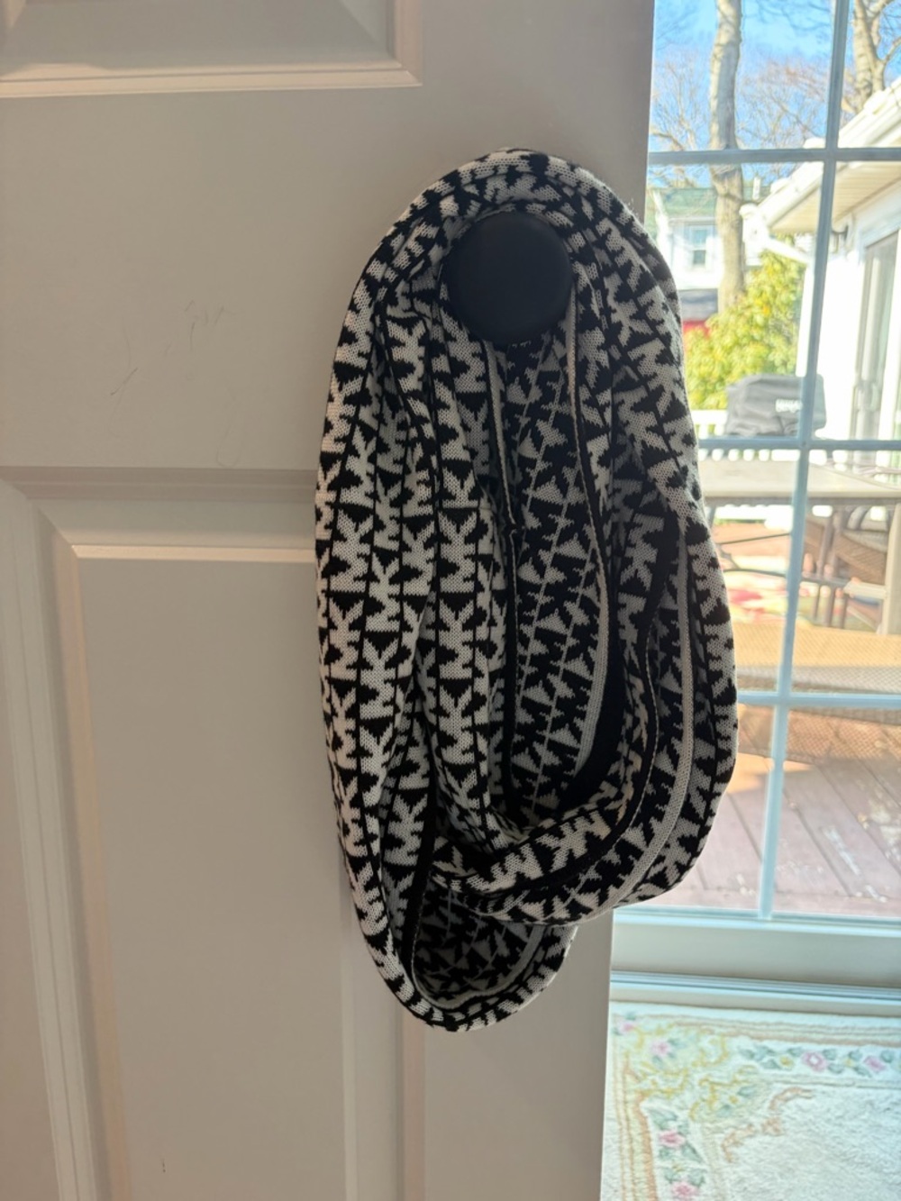 Michael Kors Black and White Knit Infinity Scarf